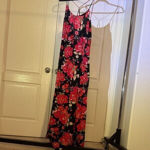Volcom Black Maxi Dress with Red Floral Print